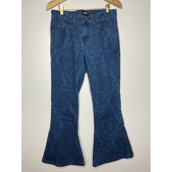 Run Fly Denim - Run & Fly Blue Paisley Print Flare Jeans Women's Size 32 R Retro Boho